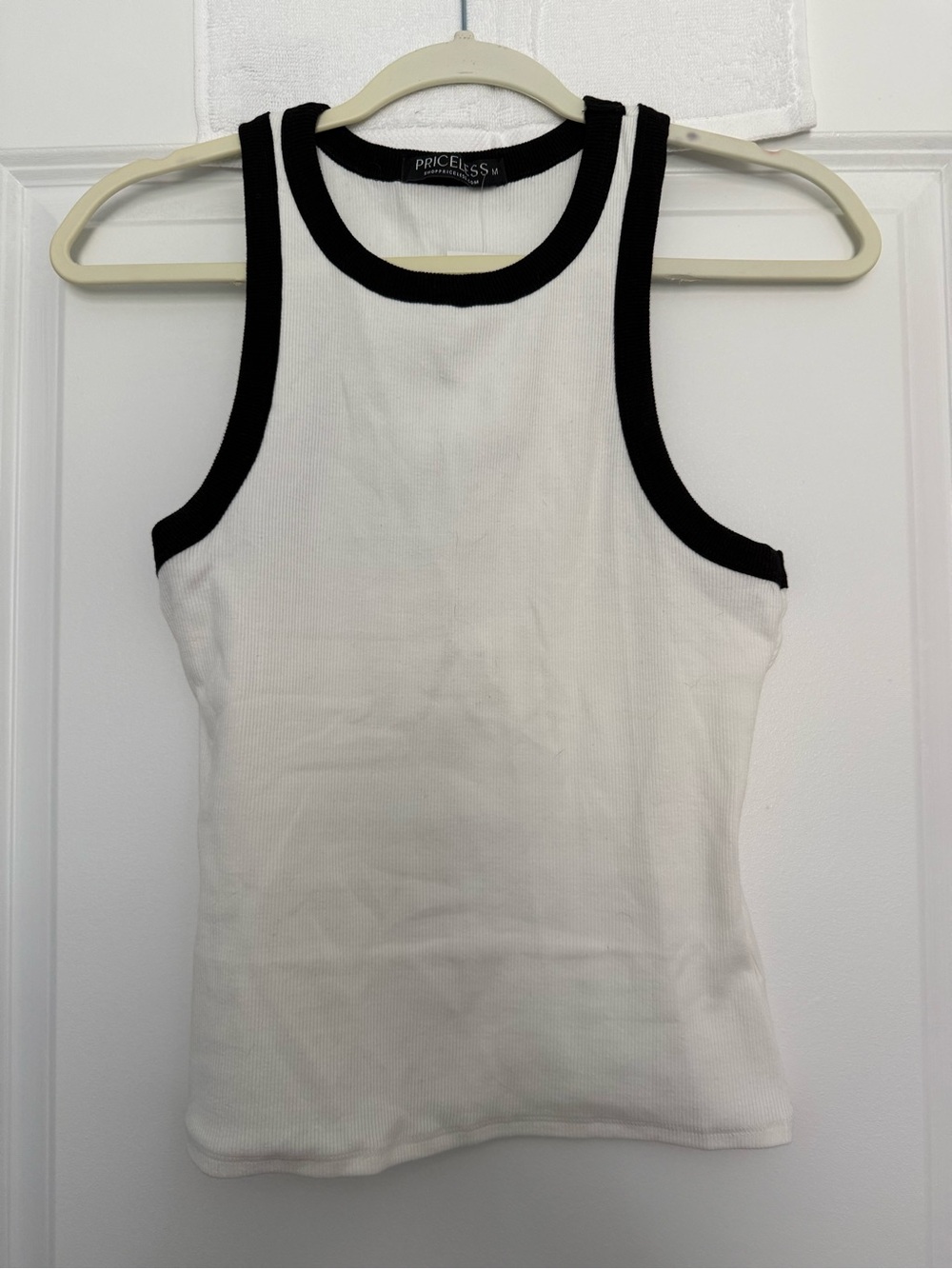 Priceless Women's White Tank Top with Black Trim